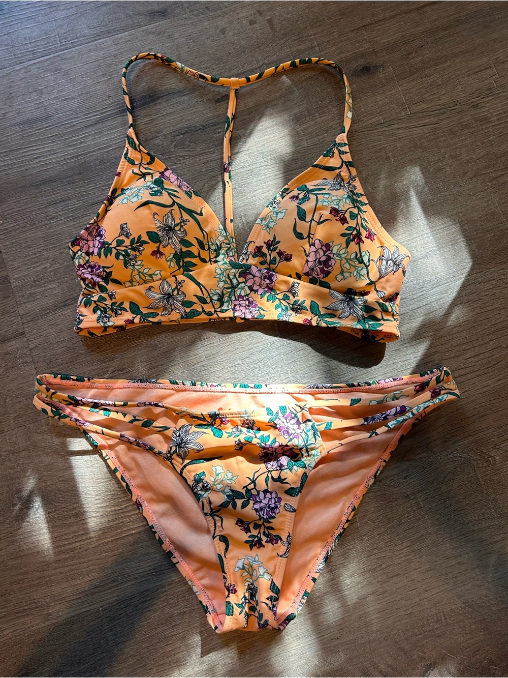 Cabana Del Sol Bikini Set Womens M Orange Floral Triangle Top Classic